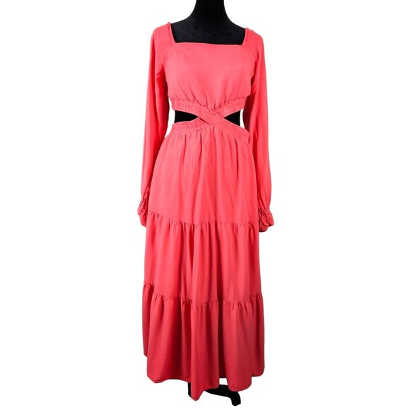 Merokeety Women's Boho Tiered Cutout Maxi Dress Size Medium Party Casual Orange - Picture 1 of 9